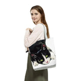 Watercolor Cat Print Tote Bag - Womens Reusable Shopping Handbag