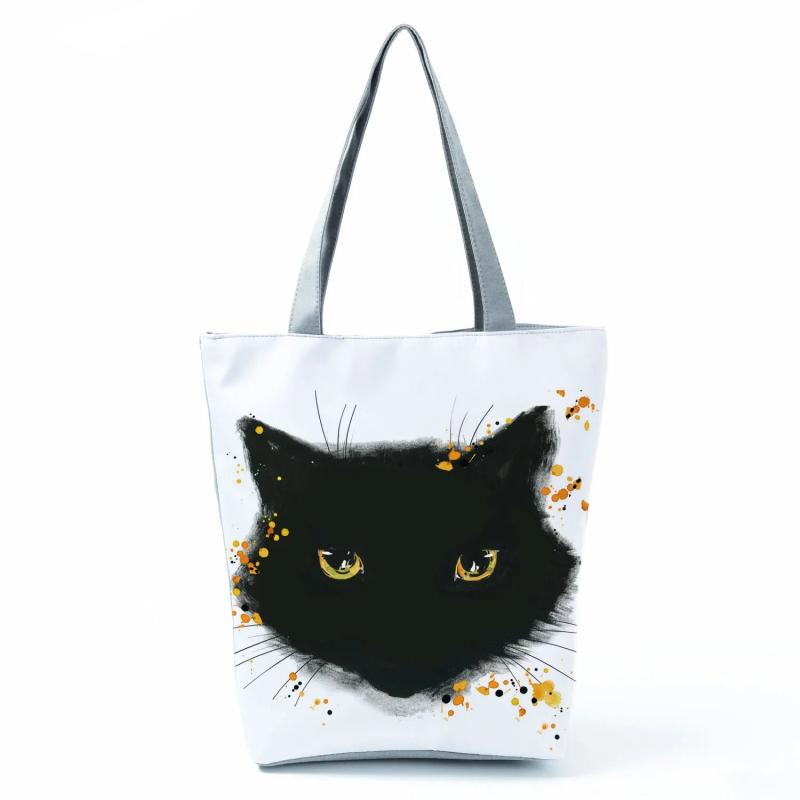 Watercolor Cat Print Tote Bag - Womens Reusable Shopping Handbag