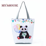 Miyahouse Panda Canvas Tote Handbags High Capacity Women Shopping Bag