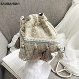 Chinese Style Messenger Shoulder Bag Costume Cloth Purse Tassel Bucket Bag