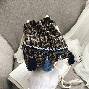 Chinese Style Messenger Shoulder Bag Costume Cloth Purse Tassel Bucket Bag