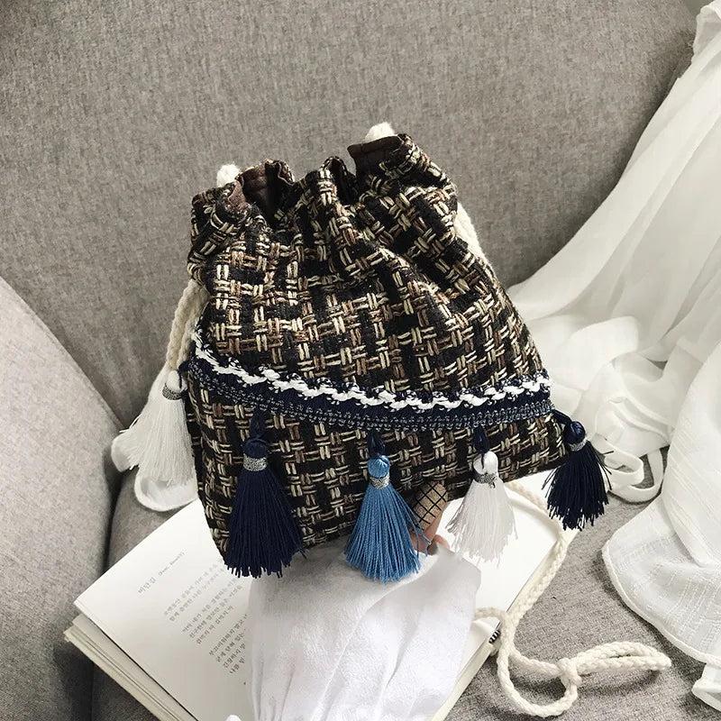 Chinese Style Messenger Shoulder Bag Costume Cloth Purse Tassel Bucket Bag