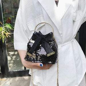 Sequins Mini Bucket Bag Crossbody Handbag