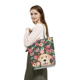 Floral Pet Print Women Tote Handbag Casual Travel Shoulder Bag