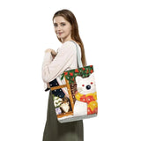 Cat Flower Painting Print Tote Bag for Women
