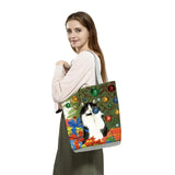 Cat Flower Painting Print Tote Bag for Women
