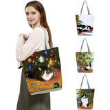 Cat Flower Painting Print Tote Bag for Women