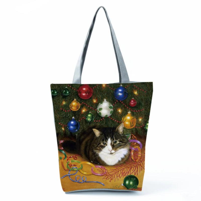 Cat Flower Painting Print Tote Bag for Women