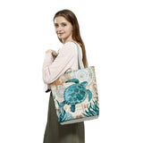 Marine Life Print Tote Bag Seahorse Turtle Octopus Shoulder Bags