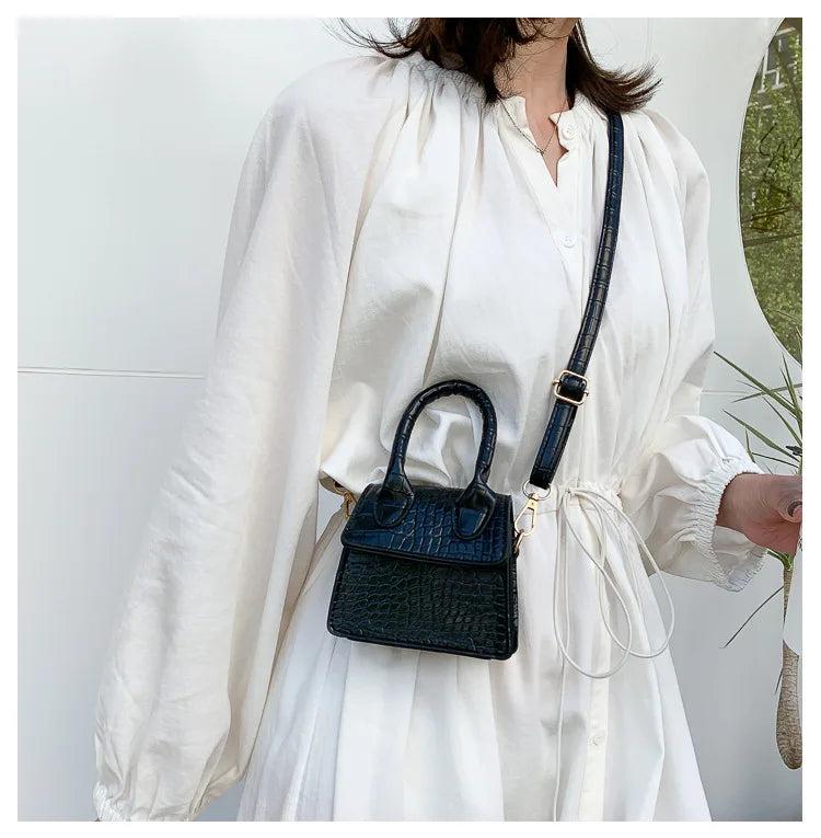 Crocodile Pattern Mini Tote Bag Crossbody Shoulder Handbag