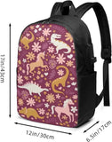 Dino Unicorn Burgundy Backpack for Teens School Bookbag 17 Inch Laptop