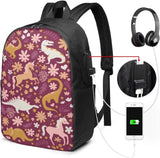 Dino Unicorn Burgundy Backpack for Teens School Bookbag 17 Inch Laptop