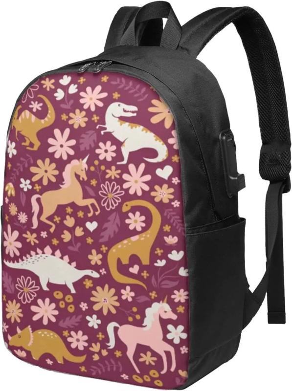 Dino Unicorn Burgundy Backpack for Teens School Bookbag 17 Inch Laptop
