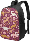Dino Unicorn Burgundy Backpack for Teens School Bookbag 17 Inch Laptop