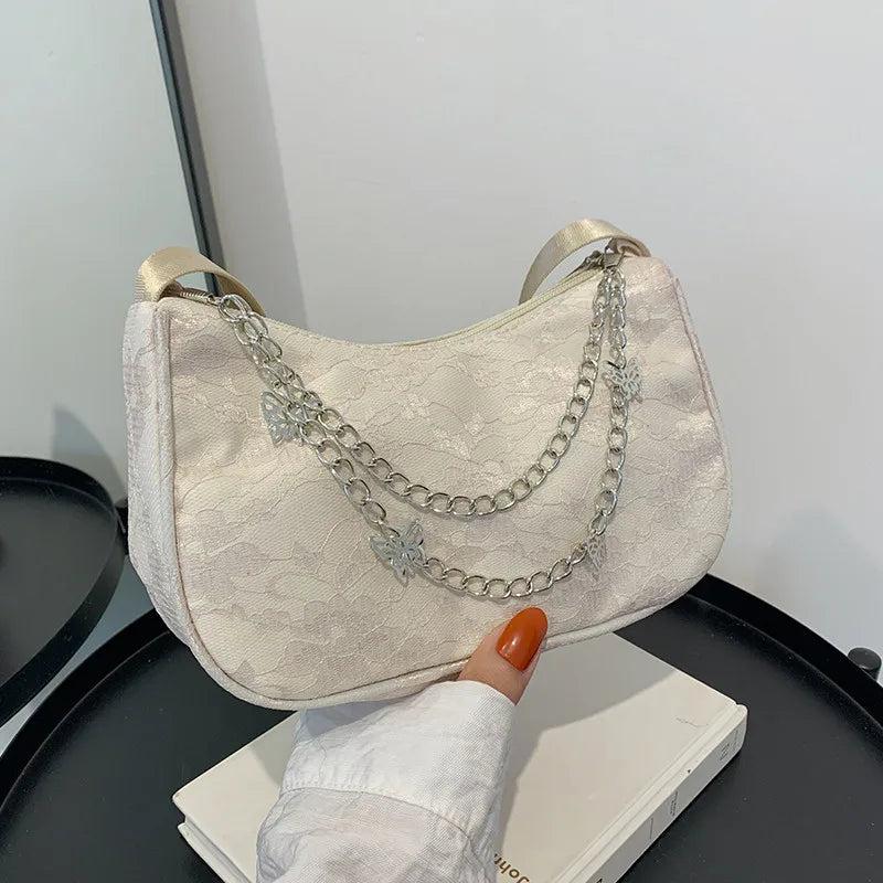 Women Small Shoulder Underarm Bag Vintage Butterfly Chain Zipper Purse