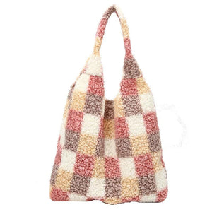 Plaid Pendant Shoulder Tote Bag for Women