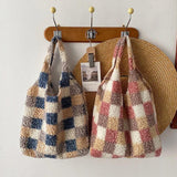 Plaid Pendant Shoulder Tote Bag for Women
