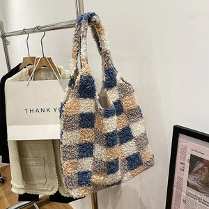Plaid Pendant Shoulder Tote Bag for Women