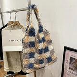 Plaid Pendant Shoulder Tote Bag for Women