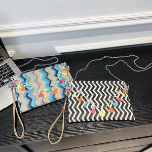 Ethnic Stripe Chain Shoulder Diagonal Bag