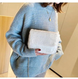 Faux Fur Printed Shoulder Bag Lady Crossbody Hobo Handbag