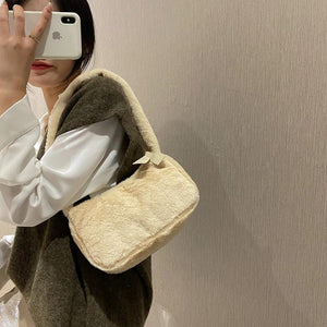 Women Plush Shoulder Bag Soft Underarm Tote Large Capacity