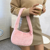 Women Plush Shoulder Bag Soft Underarm Tote Large Capacity