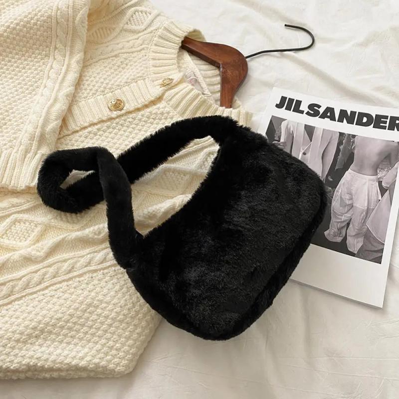 Women Plush Shoulder Bag Soft Underarm Tote Large Capacity