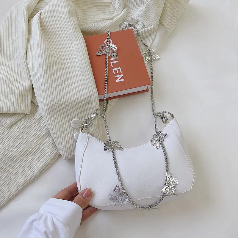 Women PU Leather Shoulder Bag Vintage Butterfly Chain Mini Handbag