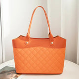 PU Leather Tote Bag Rhombic Jacquard Letter Label Style