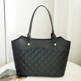 PU Leather Tote Bag Rhombic Jacquard Letter Label Style