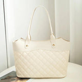 PU Leather Tote Bag Rhombic Jacquard Letter Label Style