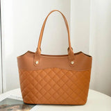PU Leather Tote Bag Rhombic Jacquard Letter Label Style