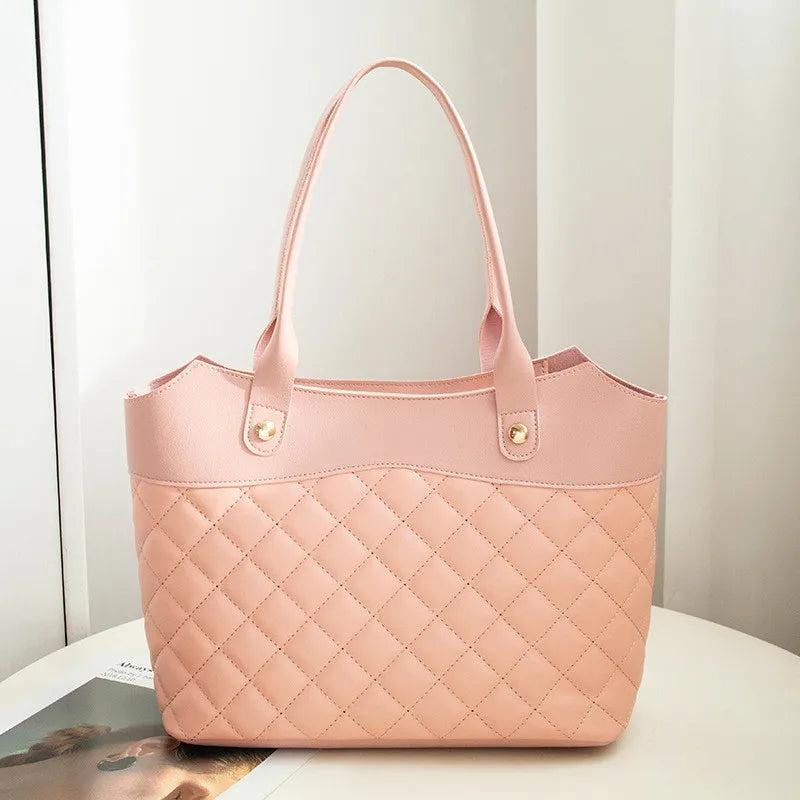 PU Leather Tote Bag Rhombic Jacquard Letter Label Style