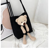 Bear Women Canvas Handbags All-match Ladies Shoulder Bag