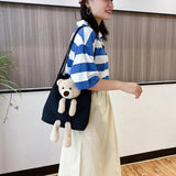 Bear Women Canvas Handbags All-match Ladies Shoulder Bag
