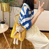 Bear Women Canvas Handbags All-match Ladies Shoulder Bag