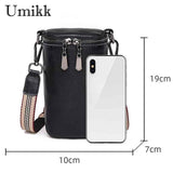 Cowhide Leather Mini Women Messenger Bag with Wide Strap