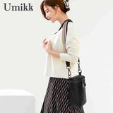 Cowhide Leather Mini Women Messenger Bag with Wide Strap