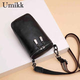 Cowhide Leather Mini Women Messenger Bag with Wide Strap