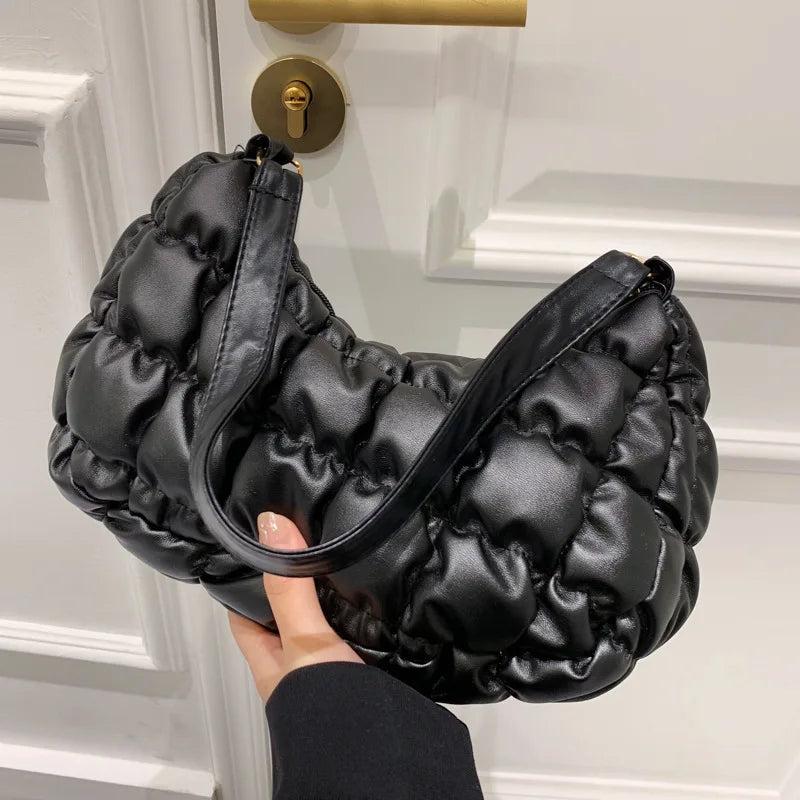 Vintage PU Leather Underarm Bag Plaid Shoulder Bags