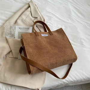 Vintage Corduroy Shopper Shoulder Bag for Women Large Capacity Totes