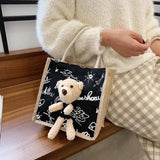 Bear Decoration Cartoon Women Handbags Student Shoulder Bag Canvas Bag