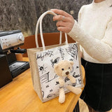 Bear Decoration Cartoon Women Handbags Student Shoulder Bag Canvas Bag