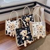 Bear Decoration Cartoon Women Handbags Student Shoulder Bag Canvas Bag
