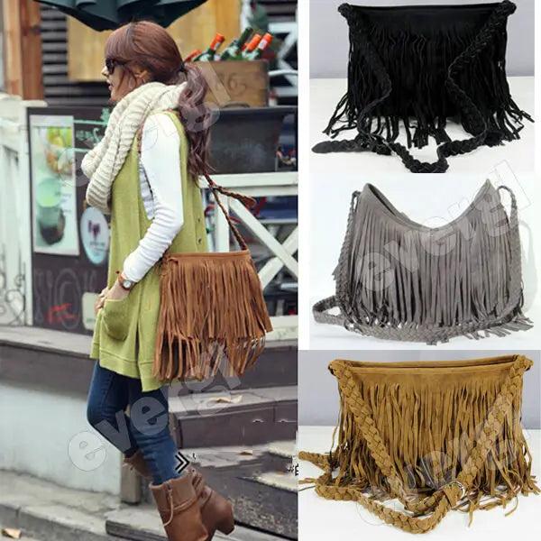 Women's Suede Fringe Cross Body Bag Tassel Messenger Handbag