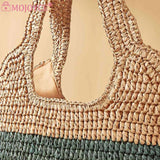 Straw Woven Bag Ladies Tote Large Casual Striped Contrast for Seaside Holiday