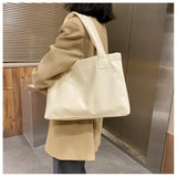 Solid Women Large Capacity Shoulder Handbag Tote Casual PU Leather