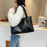 Solid Women Large Capacity Shoulder Handbag Tote Casual PU Leather