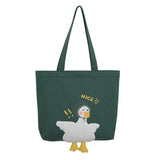 Duck Embroidery Canvas Tote Bag Soft Shoulder Work Handbag for Women